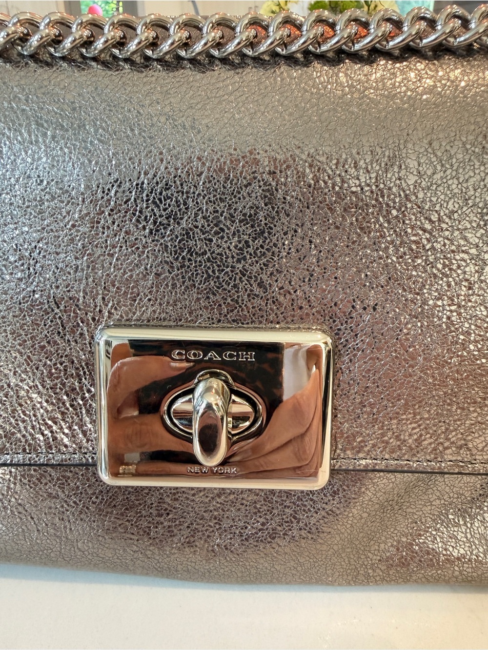Coach Metallic Silver Chain Strap Crossbody Bag - Picture 6 of 11